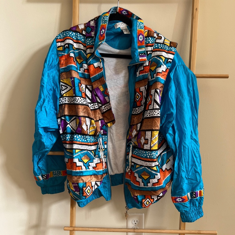 80’s Navajo print jacket silver embellishment neon